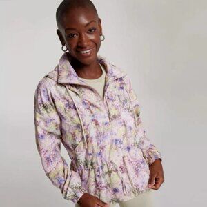 CALIA Women's Eden Print Olive Hooded Windbreaker Pullover Half Zip Jacket NEW